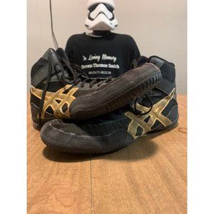 Used Size 13 Asics Matcontrol 2 LE Lite Wrestling Shoes Black Pure Gold 1081a037